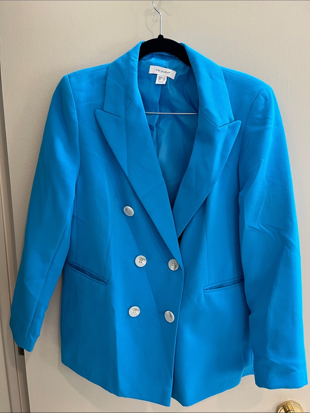 Primark Turquoise Double-Breasted Blazer with White Buttons size 8
